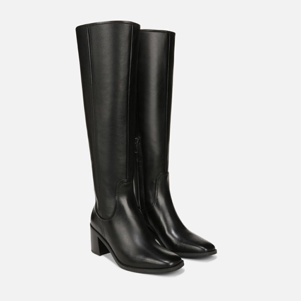 27 Edit Womens Edda Black Leather Wide Calf Tall Knee-High Boots